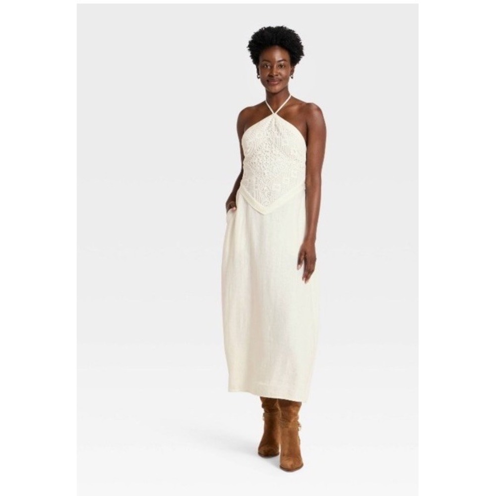 Women's Embroidered Skater Dress - A New Day Cream Size XXL